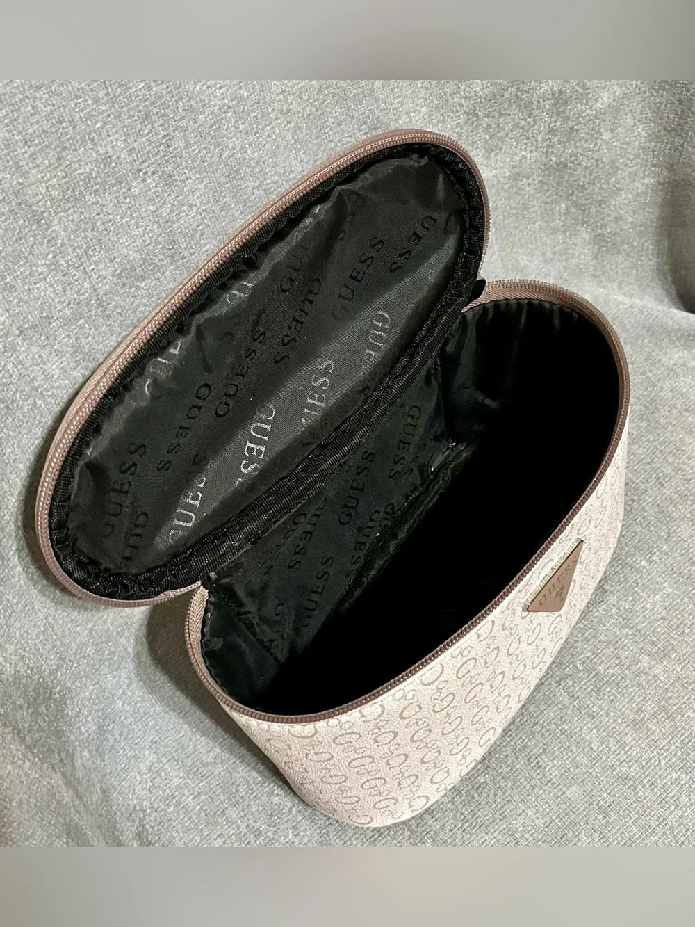 GUESS Beige and Tan Monogram Toiletry Case